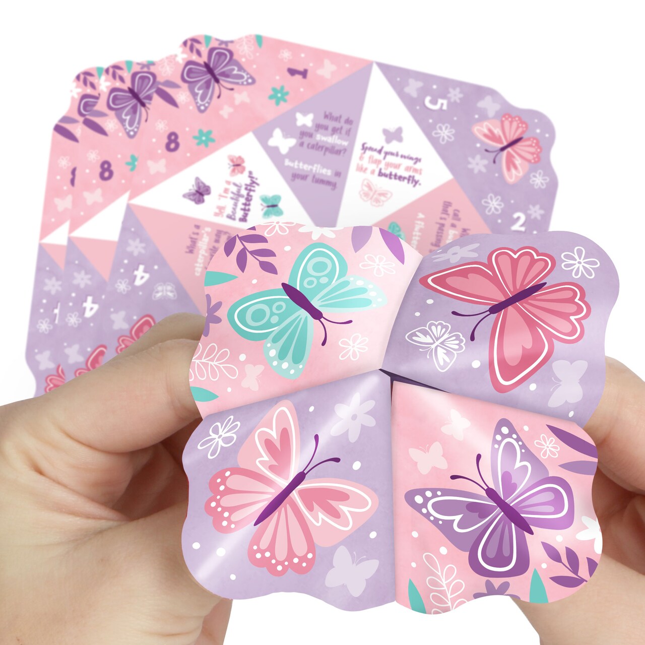 Big Dot of Happiness Beautiful Butterfly - Floral Baby Shower or Birthday Party Cootie Catcher Game - Jokes and Dares Fortune Tellers - Set of 12